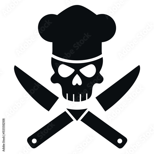 Chef Hat Skull Illustration with Crossed Butcher Knives