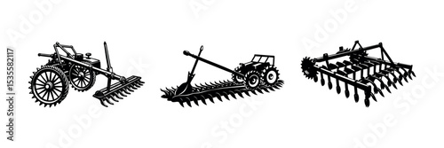 Farming Tools Silhouette Clipart Agricultural Vehicle and Machinery Vector Art Design set
