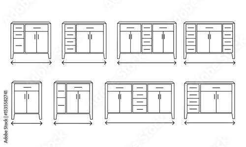 Set of Minimalist Cabinet Icons – Modern Furniture Outline Collection