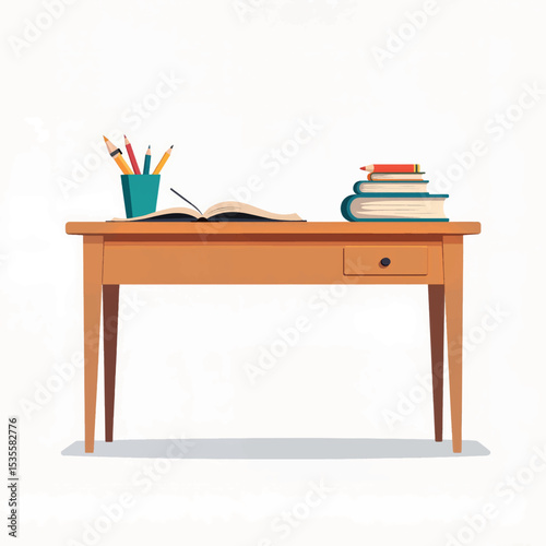 Organized study desk with books and tools, creativity concept