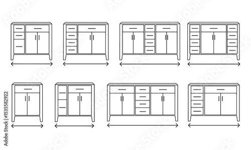 Set of Minimalist Cabinet Icons – Modern Furniture Outline Collection