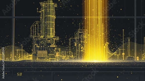 Industrial Plant Architecture with Golden Beam