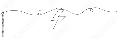 Lightning Bolt Continuous Line Art Illustration, Flash Illustration, continuous line electric icon. Single electric vector. Electric energy icon drawn one vector .Isolated white background. EPS 10 .