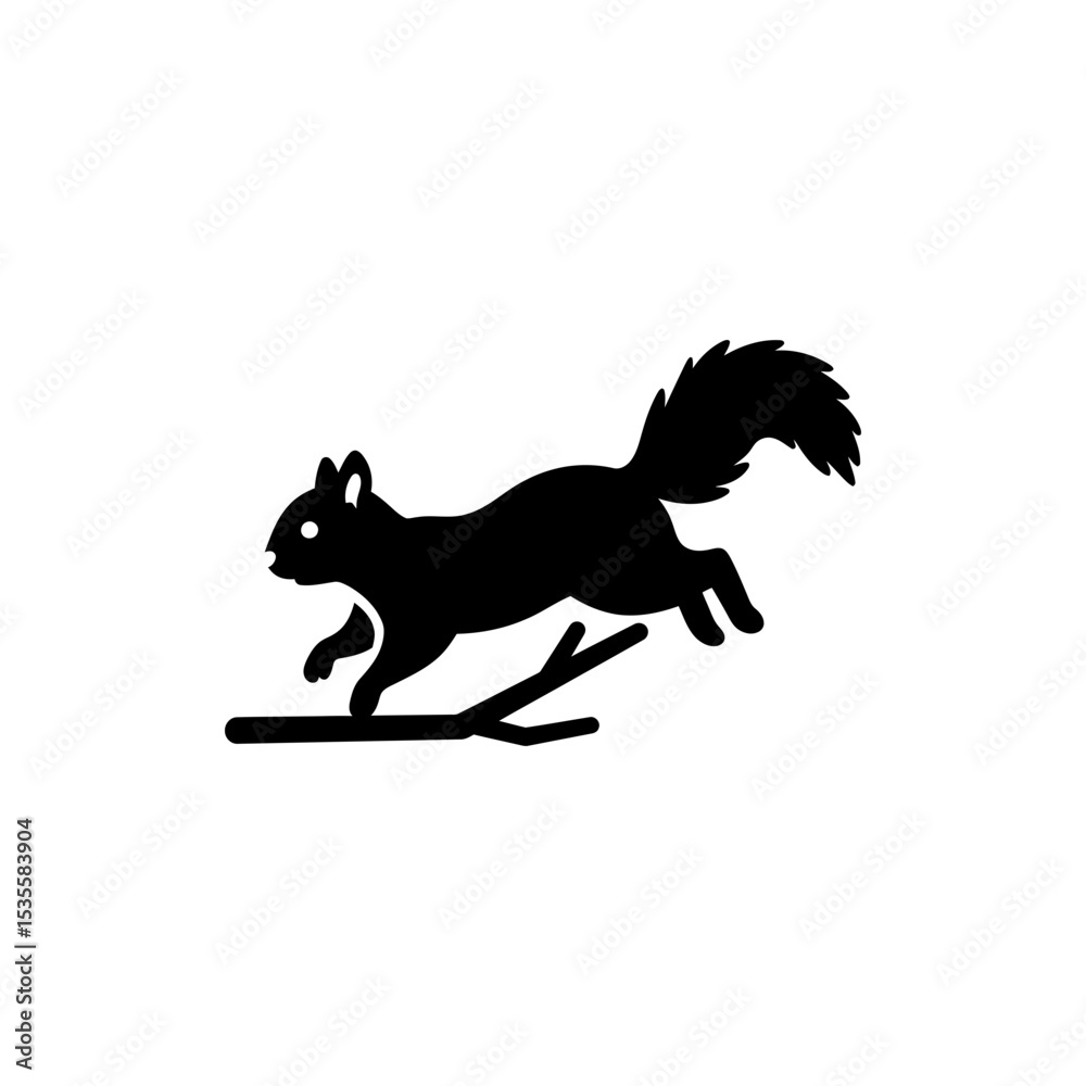 Fototapeta premium Squirrel Jumping from Branch, Forest Action and Wildlife