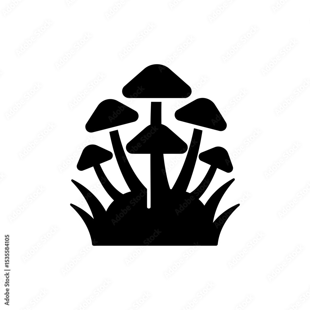 Fototapeta premium Mushroom Group with Grass for Nature Scene or Woodland Design