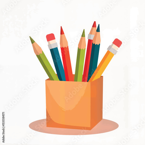 Colorful pencils arranged in a box, creative inspiration