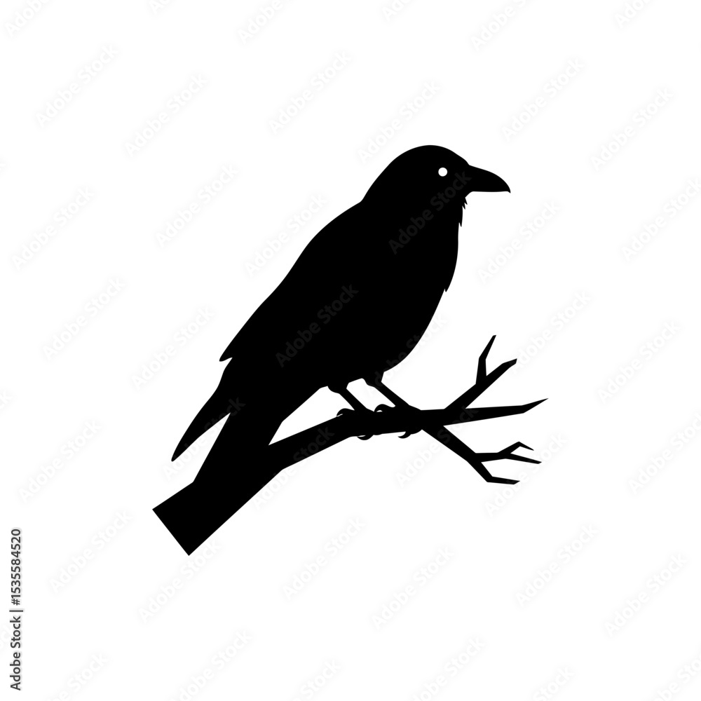 Obraz premium Crow on Branch Silhouette for a Mysterious and Dramatic Look