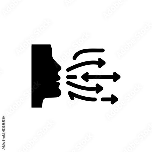 Breathing Icon with Airflow Lines for Respiratory Health