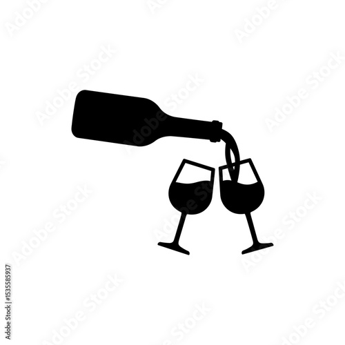 Wine Pouring into Double Glasses for Romantic Toast