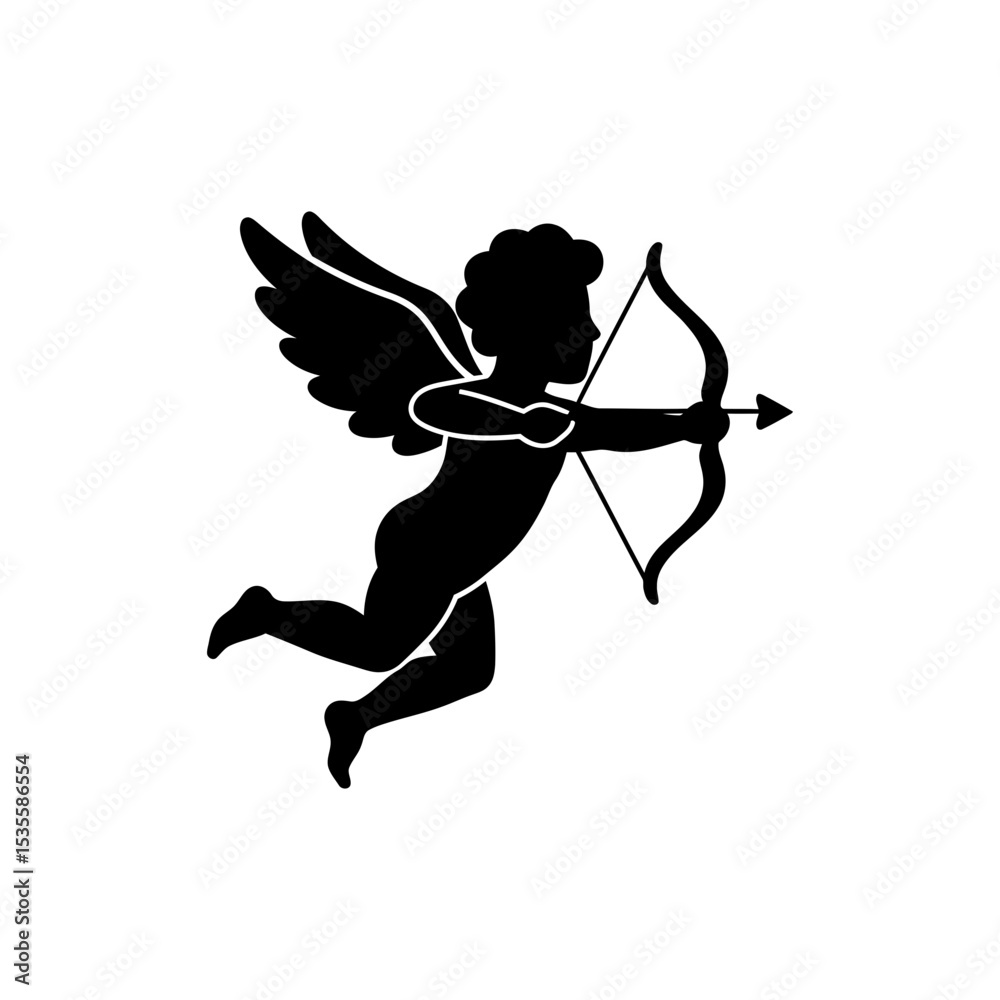 Fototapeta premium Cupid with Bow Aiming Arrow for Valentine's Day Celebration