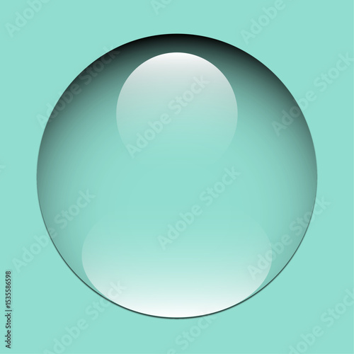 Water drop vector icon.Crystal clear droplet isolated on green background .Gel, moisture, aqua droplet in circle shape.