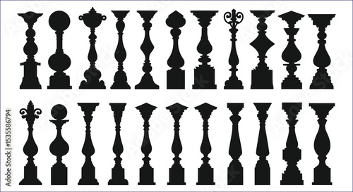 Decorative Pedestal Silhouette Collection Vector Illustration Artistic Design Architecture Elements