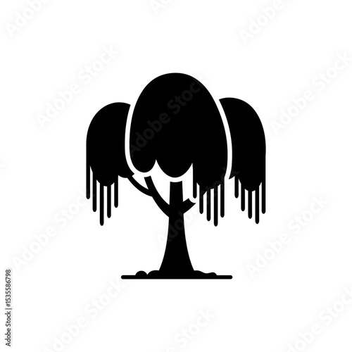 Willow Tree with Drooping Branches in Serene Natural Setting