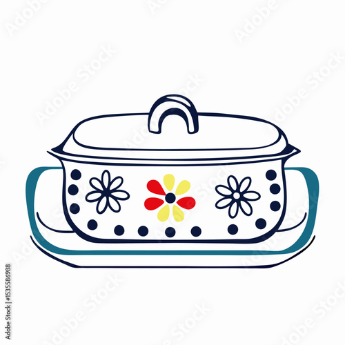 Floral Casserole Dish with Lid and Serving Tray