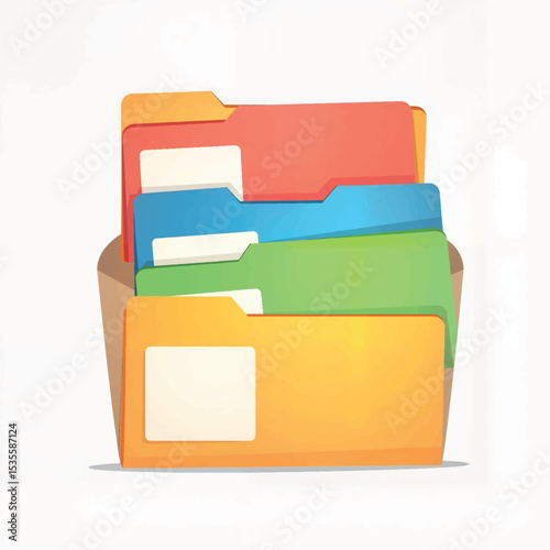 Colorful file folders organized in storage box, efficiency in workspace