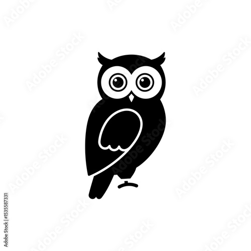Owl perched with large eyes staring intently in natural forest setting