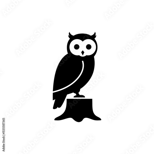 Owl Sitting on Stump Bird Wildlife Silhouette Icon