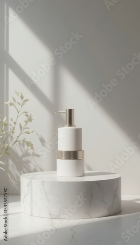 Elegant Product Display Podium with Floral Landscape and Pastel Sky Backdrop