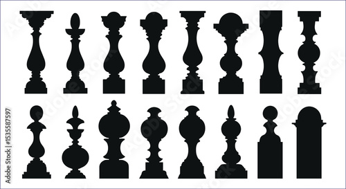 Silhouette Illustrations Of Baluster Columns Architectural Design Vintage Styles Decorative Elements