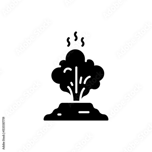 Geyser releasing steam cloud in scenic natural geothermal landscape