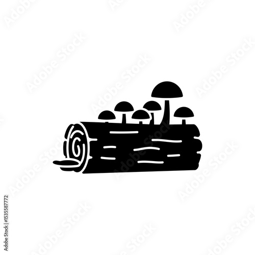 Fallen Log with Mushrooms Growing in Natural Forest Environment
