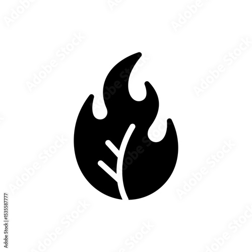 Flaming Leaf with Curved Tips Fire Nature Design Icon