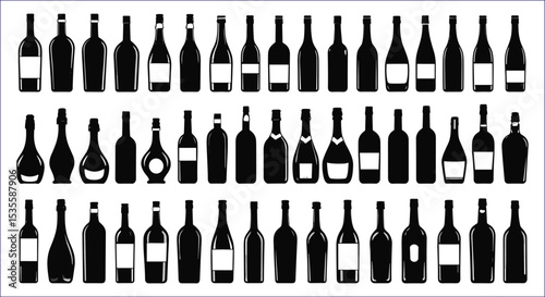 Wine Bottles Black Silhouettes Isolated On White Background Stock Vector Graphic