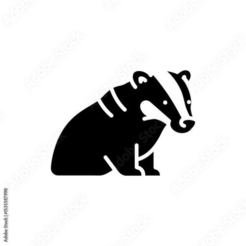 Badger Silhouette with Distinctive White Head Stripe Wildlife Icon