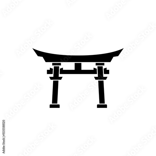 Traditional torii gate with curved horizontal beam and shrine pillars