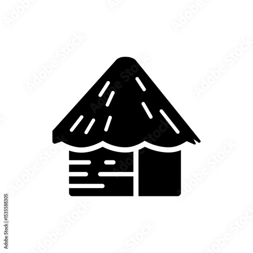 Small Hut with Thatched Triangular Roof Traditional Rural Building