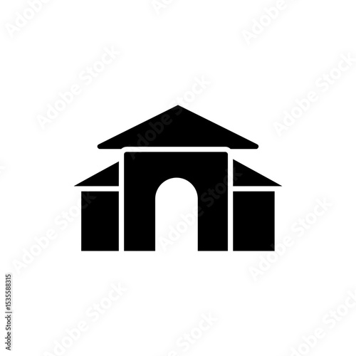 Slanted Roof Temple Entry with Traditional Architectural Elements