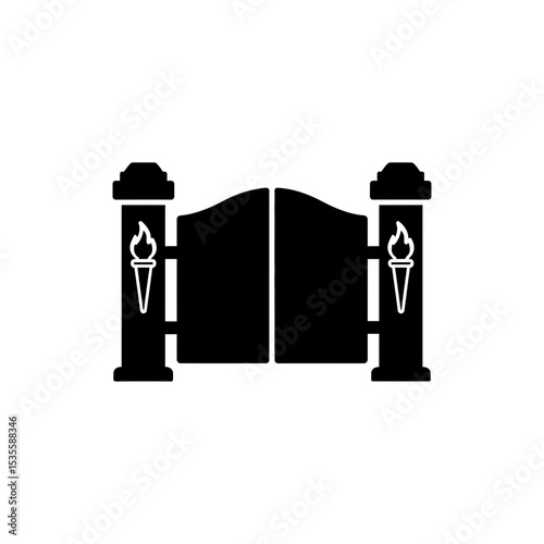 Slab Gate Featuring Torch Symbols and Strong Stone Construction