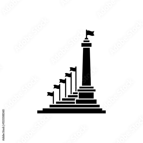 Side-Stepped Monument with Flags and Layered Stone Masonry Design