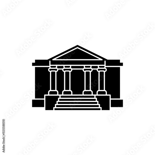 Public library building with grand steps and classic front pillars entrance