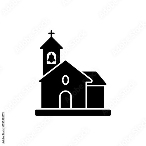 Old Church with Cross and Side Bell Tower Architecture
