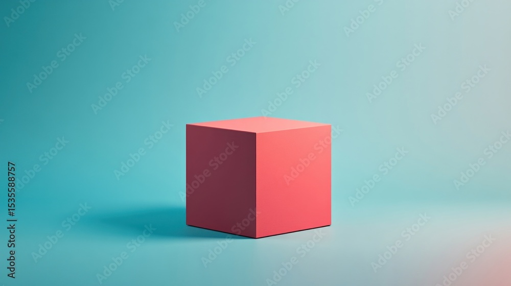 Fototapeta premium Minimalistic Pink Cube on a Blue Background with Smooth Gradient Effect for Modern Design Elements
