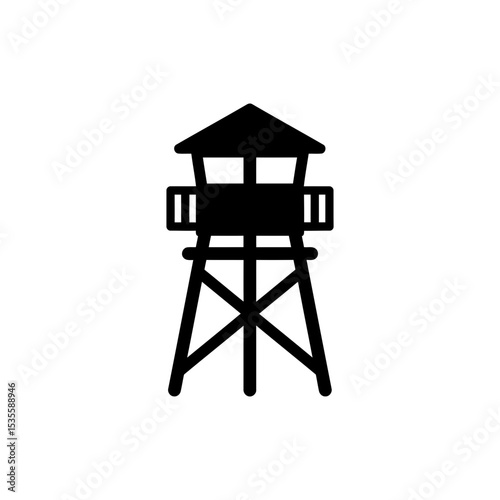 Fire Watch Tower Icon, Thin Legs Observation Cabin Illustration, Forest Safety and Surveillance Graphic, Elevated Lookout Structure Visual, Fire Prevention Tower Concept