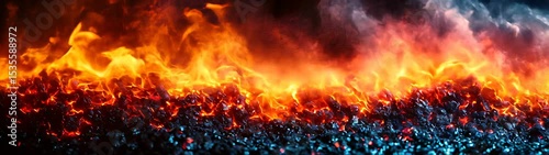 Flames are burning in a field of grass