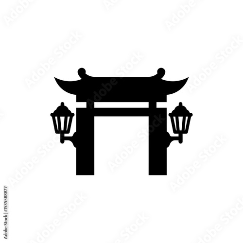 Courtyard Gate with Lantern Tops Representing Traditional Architecture