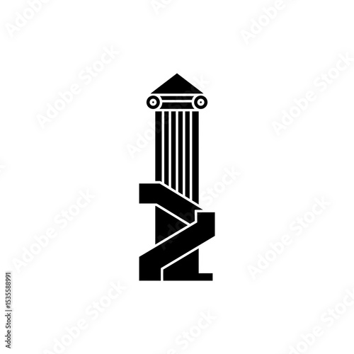 Column Building with Long Stairs Representing Classical Architecture