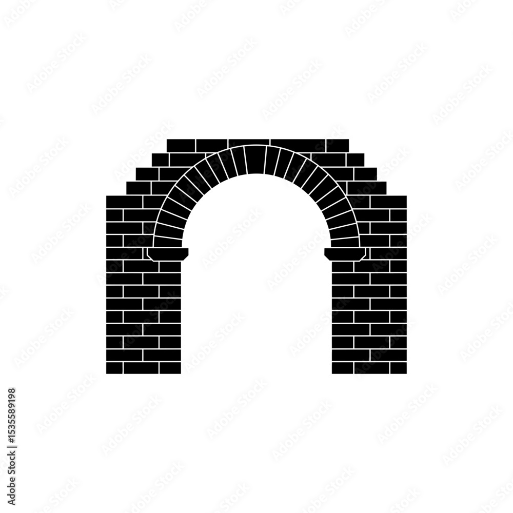Fototapeta premium Ancient stone archway with brick pattern and weathered design icon
