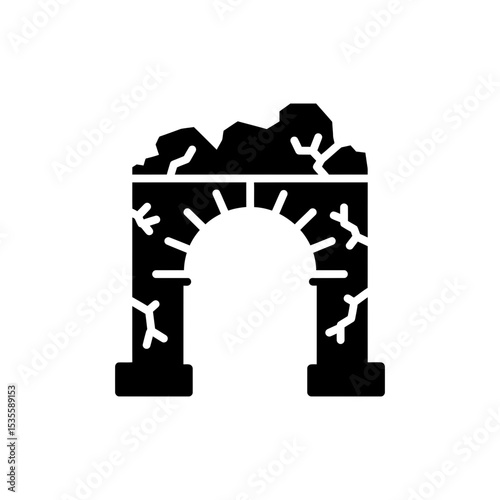 Ancient ruin arch with visible cracks and weathered stone texture