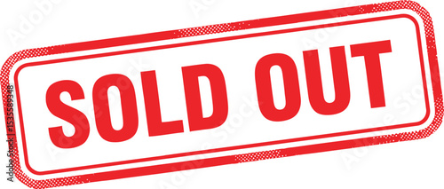 A red and white rectangular sold out sign with a double border on a plain white background image view