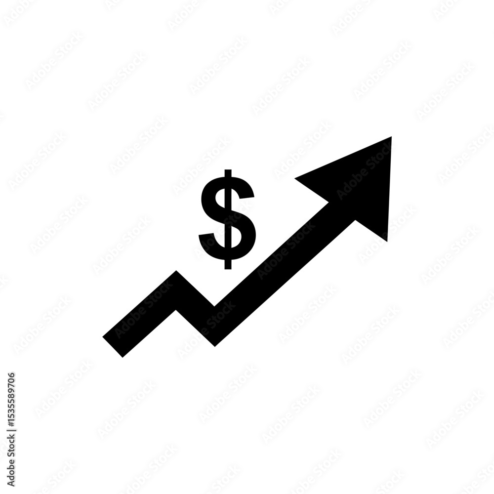 Dollar Symbol on Rising Arrow Financial Increase Icon Dollar Symbol on Rising Arrow Financial Increase Icon