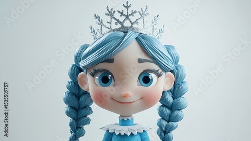 Cute cartoon girl with blue hair and crown