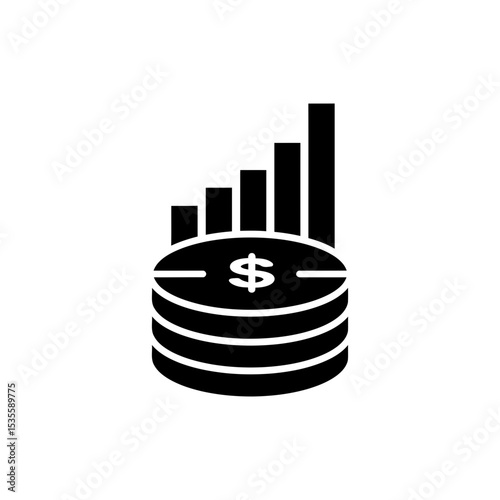 Coin with Analytics Bars Showing Financial Data and Growth
