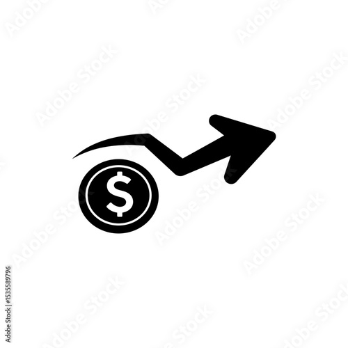 Coin flow with directional arrow indicating money movement and trends