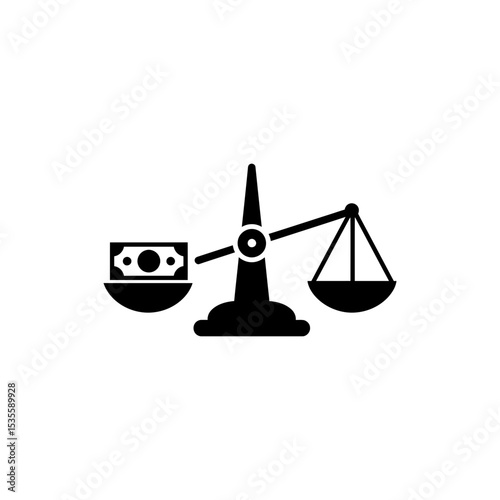 Balance scale with cash icon for financial fairness and equality