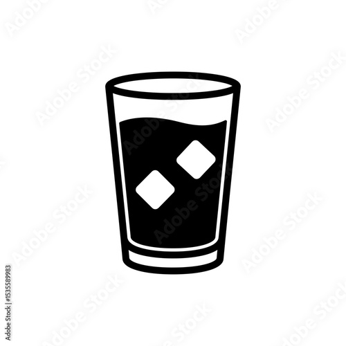 Tall Glass with Water and Ice Cubes for Refreshing Cold Beverage