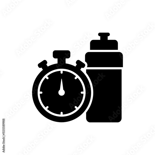 Stopwatch and Hydration Bottle Symbolizing Timed Water Intake